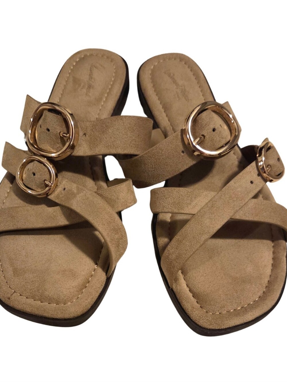 Suede Slide Sandals with Buckle - Picture 2 of 5